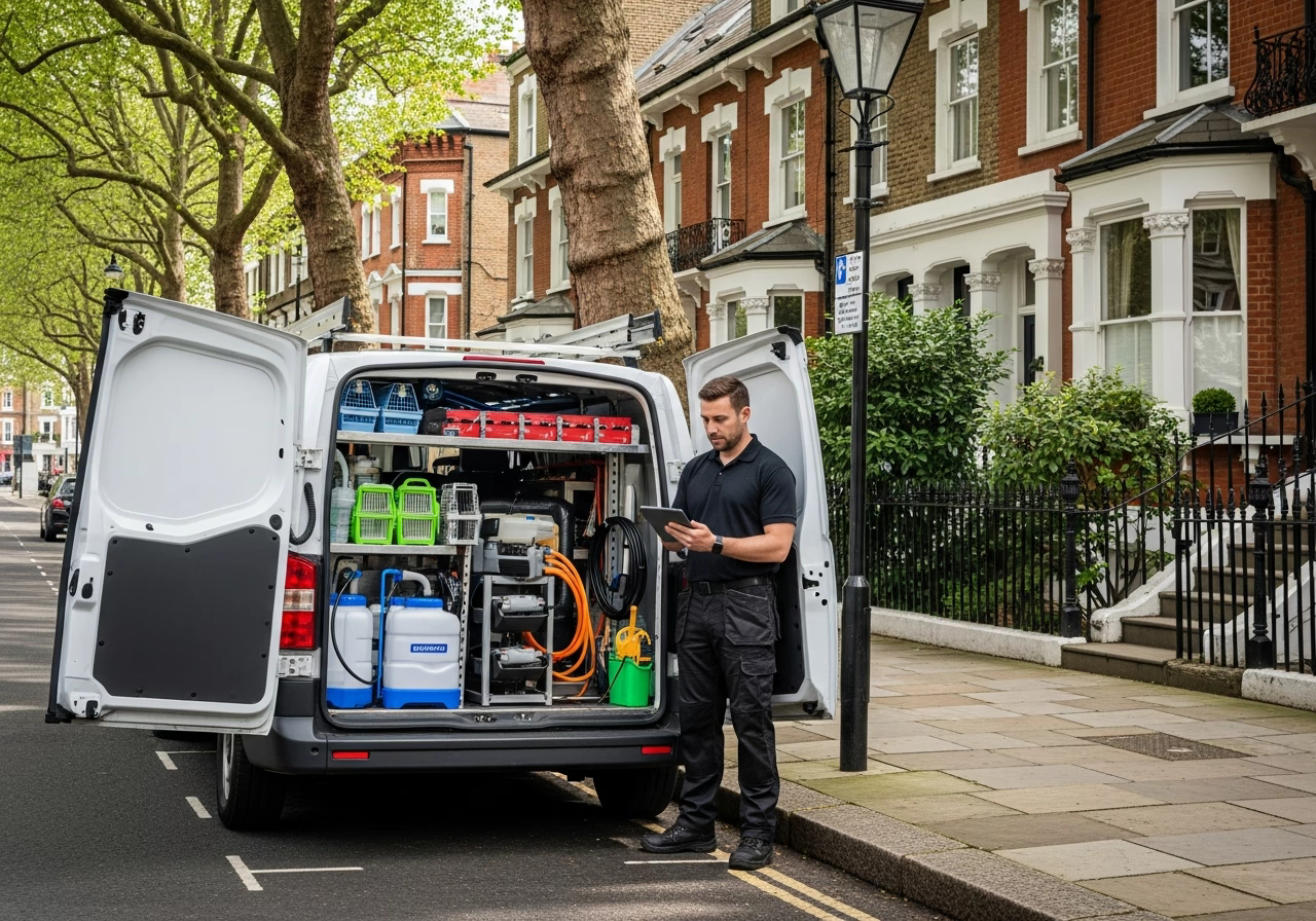 Professional pest control service team and equipment representing 15 years of trusted pest control experience in London